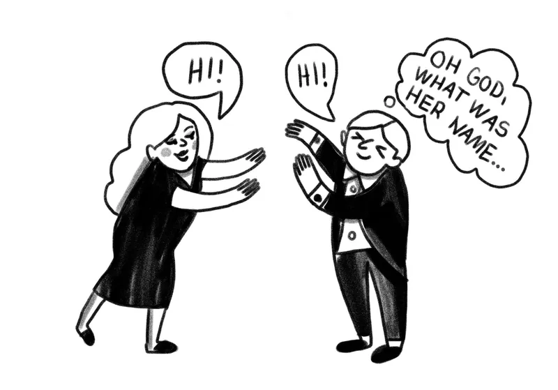 illustration of man and woman forgetting their names