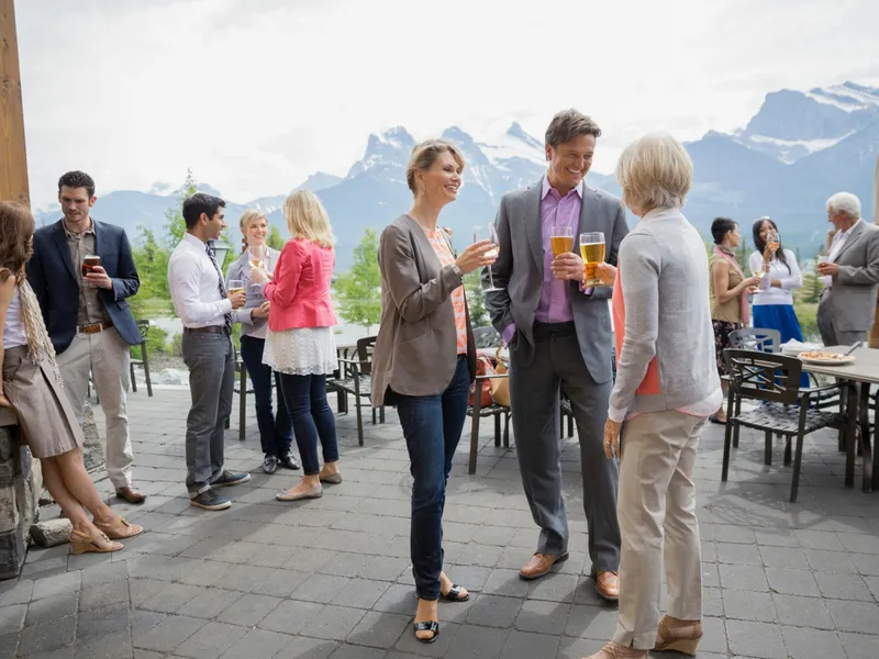 a group of people standing outside