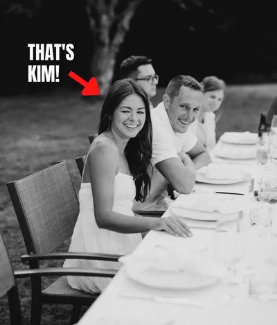 a black and white photo of Kim