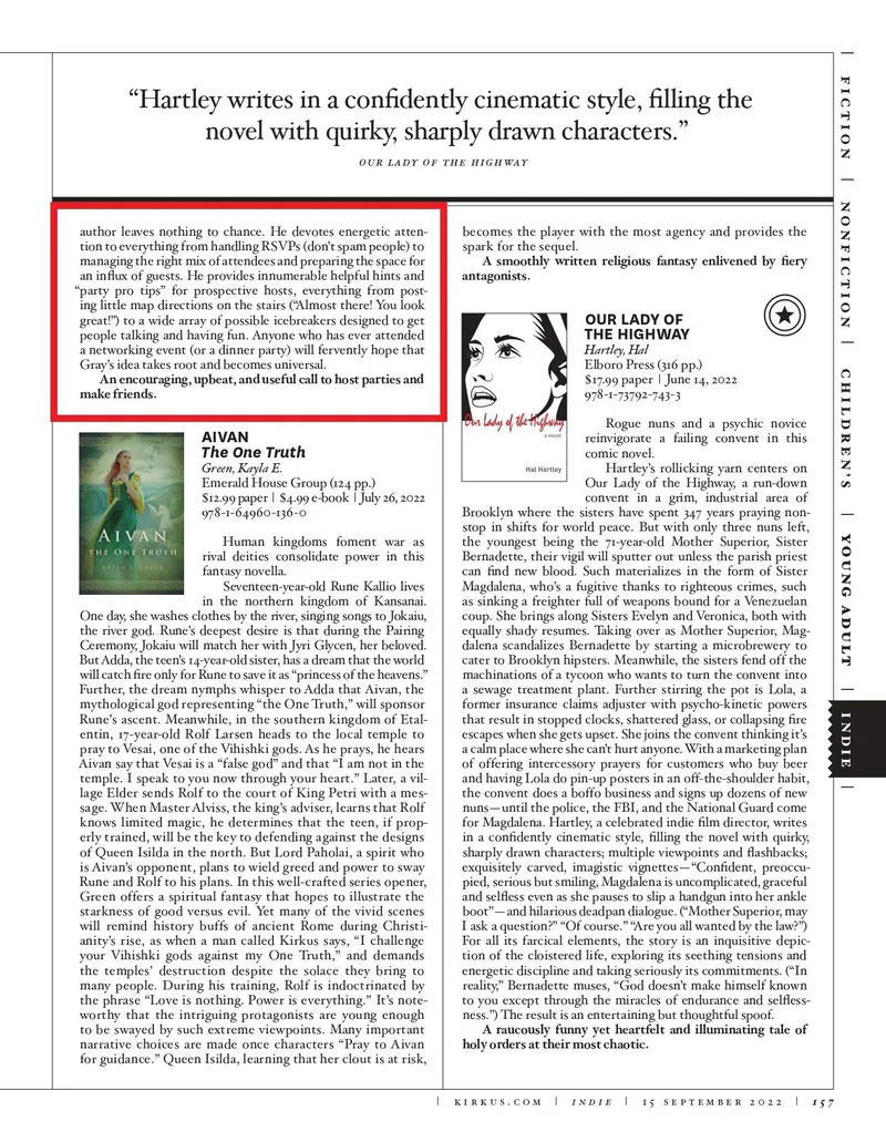 screenshot of page 157 of Kirkus Review Sept. 15th issue