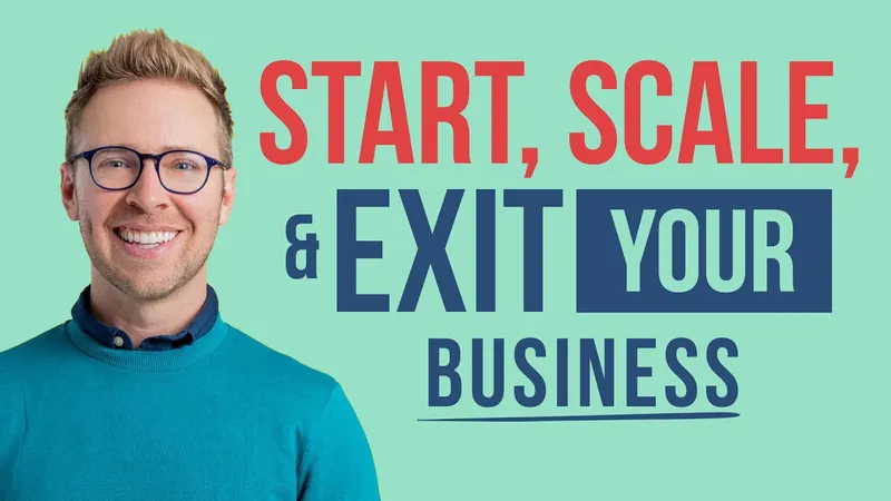 Nick Gray on the left on a mint background with header text: Start, Scale, and Exit your business