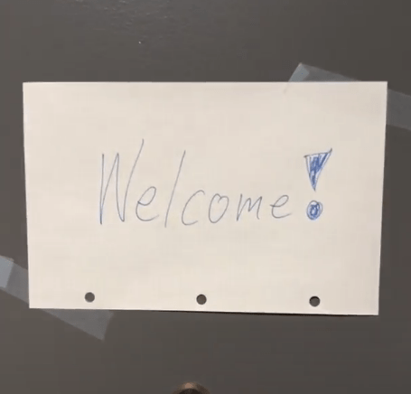 Party sign from Noah Adams' party saying "Welcome!"