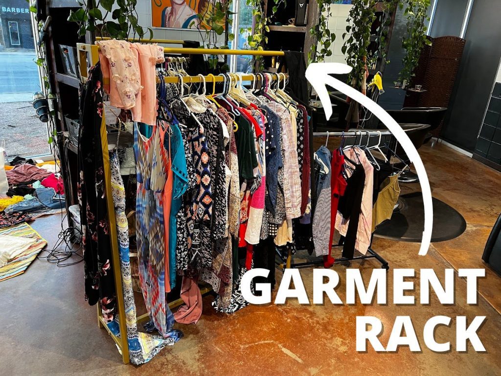 Photo of an actual garment rack that was used at the clothing swap
