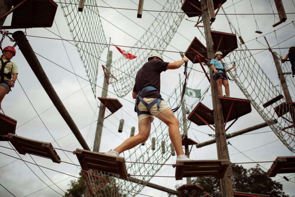 Ropes course in adult summer camp