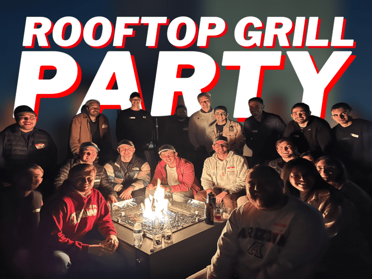 header text: rooftop grill party