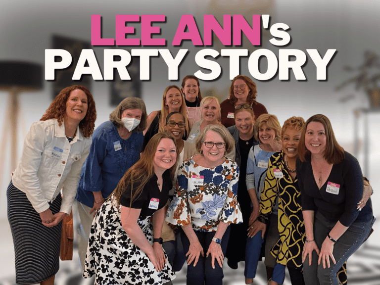 Header text: Lee Ann's Party Story, with Lee Ann's group photo from her party