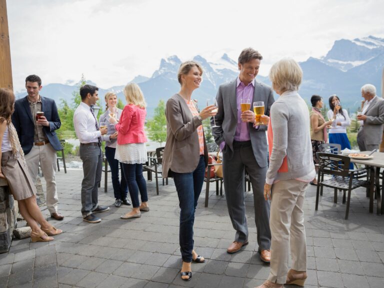 a group of people standing outside