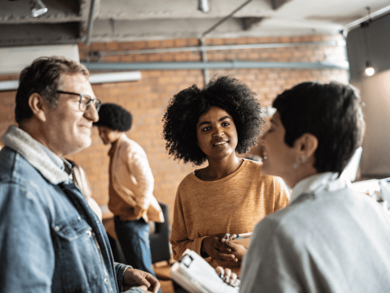 a group of people talking